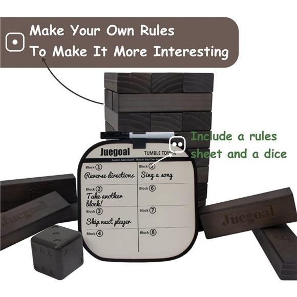 54Pieces Giant Tumble Tower Blocks Game Giant Wood Stacking Game with 1 Dice Set - Picture 2 of 7